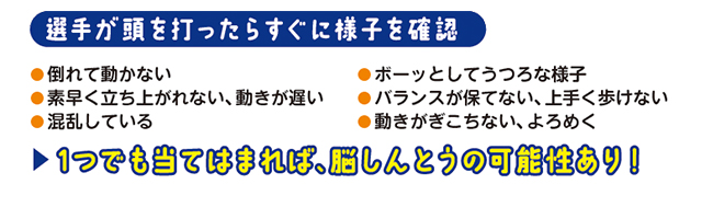 選手が頭を打ったらすぐに様子を確認