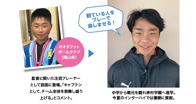 監督に聞いた注目プレーヤーとして誌面に登場。「キャプテンとして、チーム全体を鼓舞し盛り上げる」とコメント。中学から親元を離れ神村学園へ進学。今夏のインターハイでは優勝に貢献。