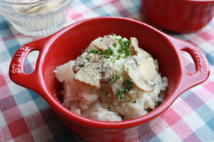 サカママレシピ ―ハムとじゃがいもときのこの簡単リゾット―