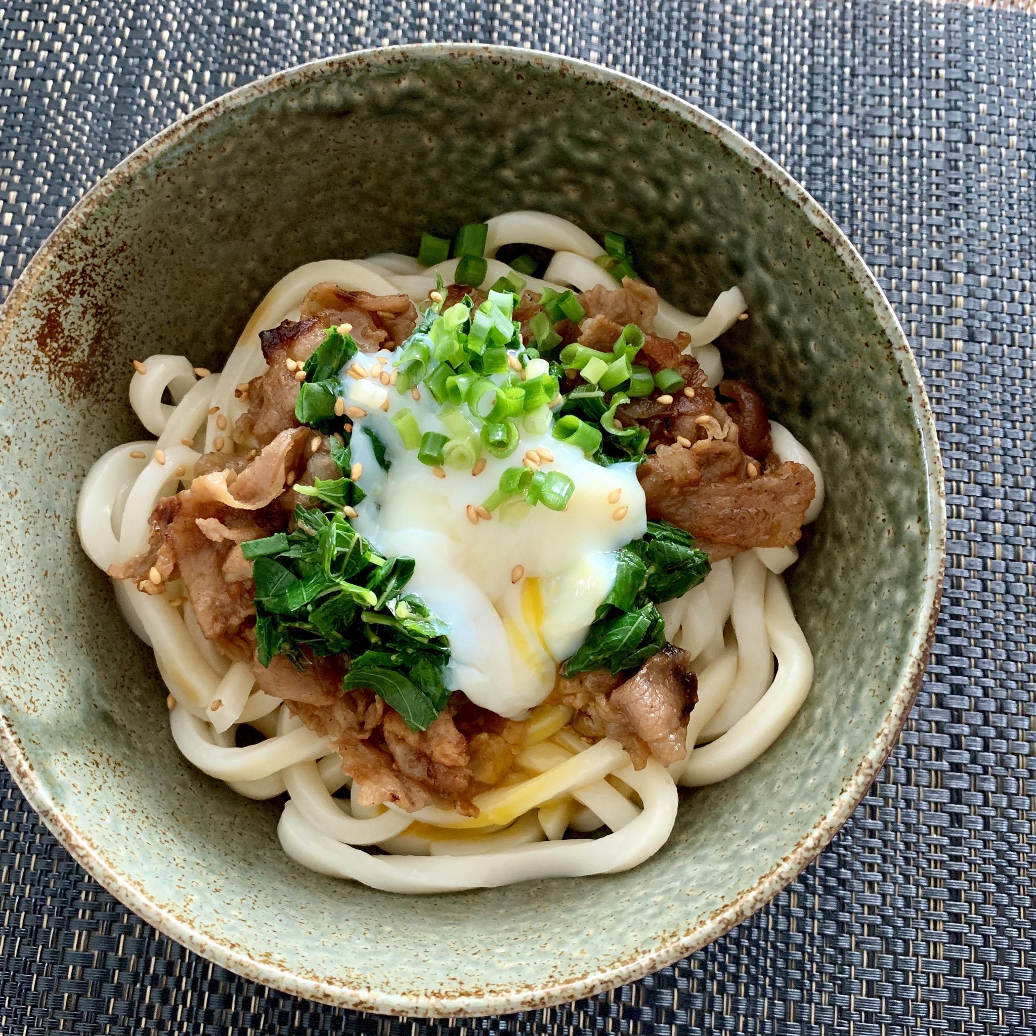 ✤モロヘイヤと温玉豚のトロトロ釜揚げうどん✤