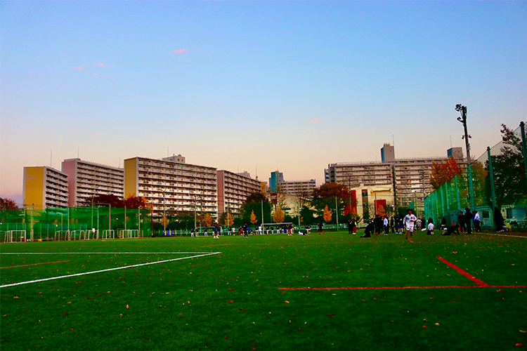 学校内にある人工芝グラウンド。