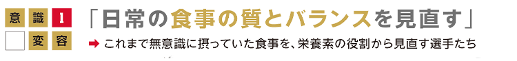 意識変容1「 日常の食事の質とバランスを見直す」これまで無意識に摂っていた食事を、栄養素の役割から見直す選手たちの画像